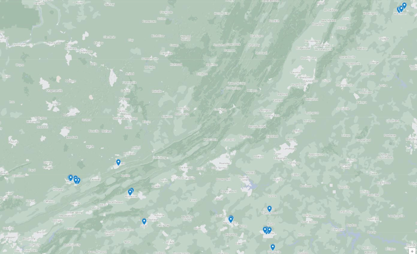 Map of Blue Ridge ACO / CIN Provider Locations