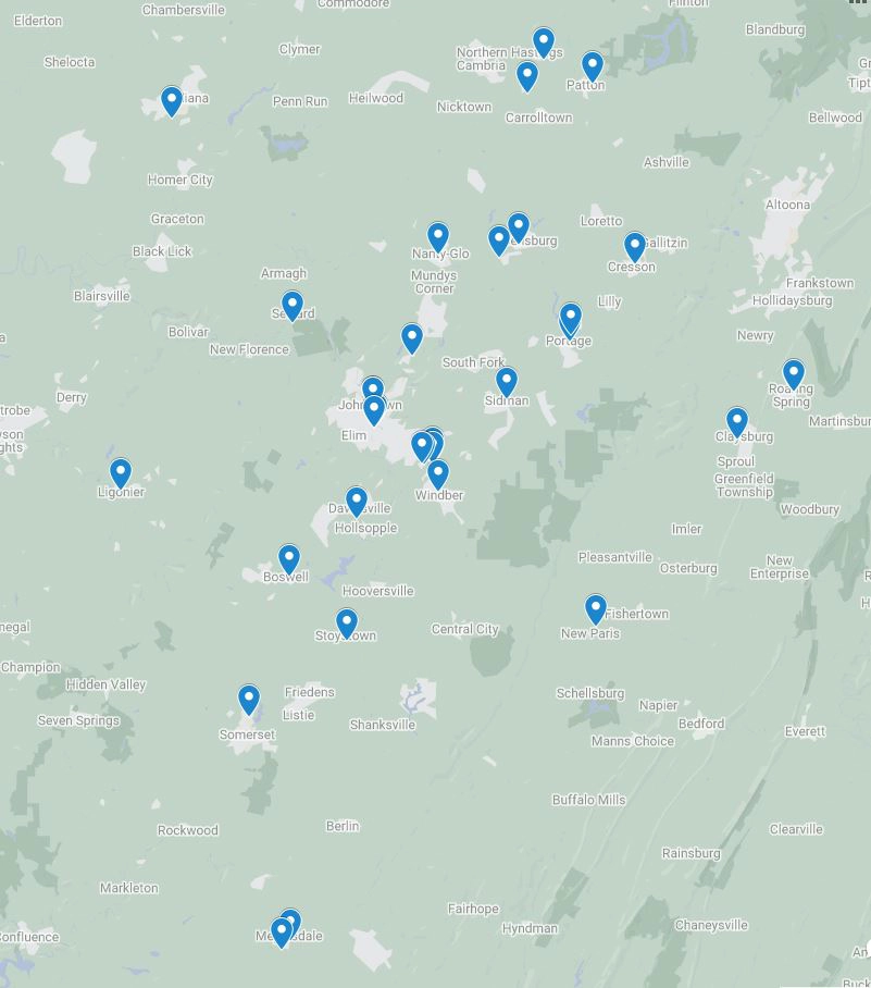 Map of Laurel Highlands ACO / CIN Provider Locations