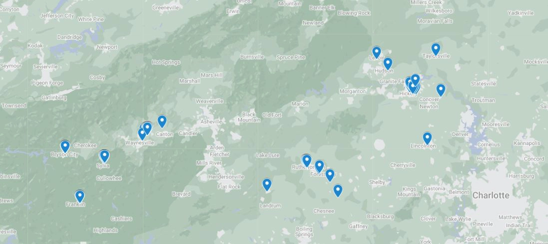 Map of Western North Carolina ACO / CIN Provider Locations